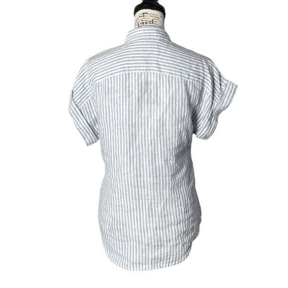 Ralph Lauren Black Label Button-Up Top Linen Waist Tie Blue & White Striped Sz S - Picture 3 of 8